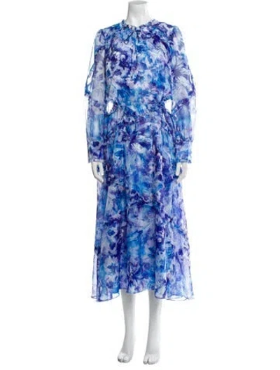 Pre-owned Marchesa Notte Floral Print Long Dress In Blue
