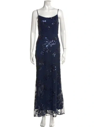 Pre-owned Marchesa Notte Floral Print Long Dress In Blue