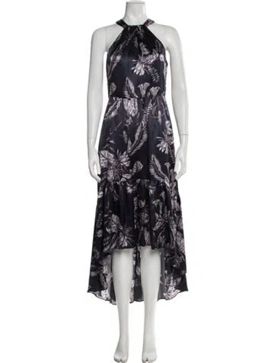 Pre-owned Marchesa Notte Floral Print Long Dress In Blue