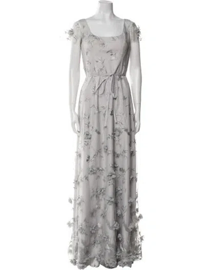 Pre-owned Marchesa Notte Floral Print Long Dress In Gray