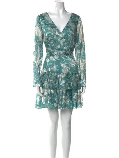 Pre-owned Marchesa Notte Floral Print Long Dress In Green