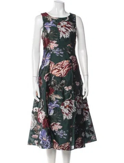 Pre-owned Marchesa Notte Floral Print Long Dress In Green