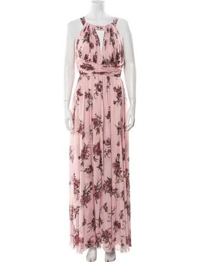 Pre-owned Marchesa Notte Floral Print Long Dress In Metallic/pink