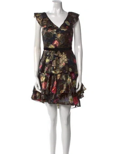 Pre-owned Marchesa Notte Floral Print Long Dress In Multi