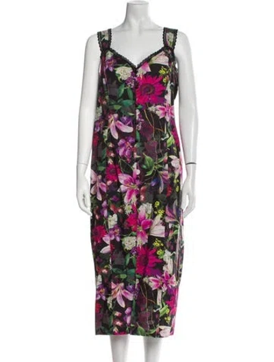 Pre-owned Marchesa Notte Floral Print Long Dress In Multi