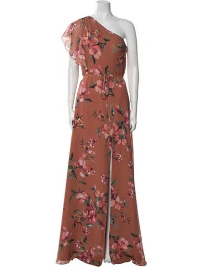 Pre-owned Marchesa Notte Floral Print Long Dress In Multi