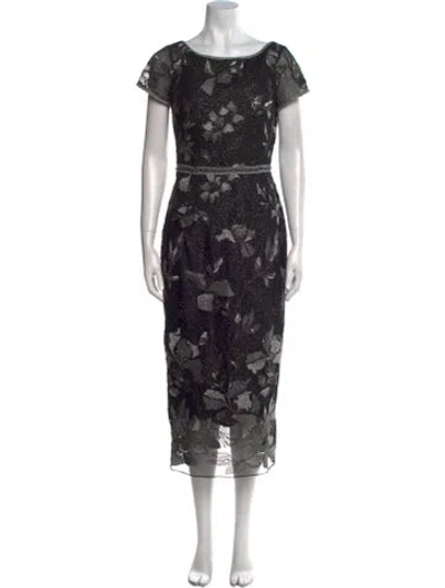 Pre-owned Marchesa Notte Floral Print Long Dress In Multi