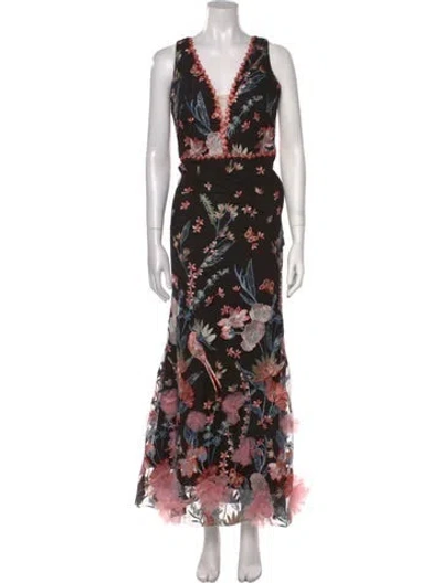 Pre-owned Marchesa Notte Floral Print Long Dress In Multi