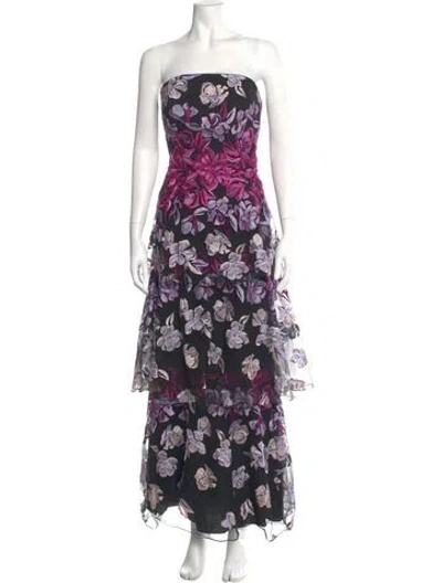 Pre-owned Marchesa Notte Floral Print Long Dress In Multi