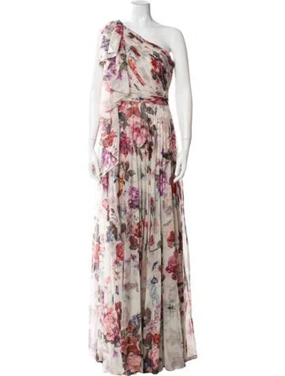 Pre-owned Marchesa Notte Floral Print Long Dress In Multi