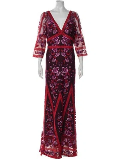 Pre-owned Marchesa Notte Floral Print Long Dress In Multi