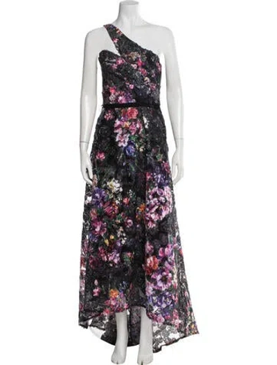 Pre-owned Marchesa Notte Floral Print Long Dress In Multi