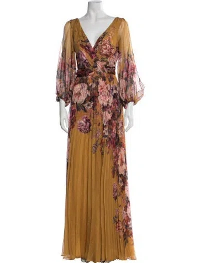 Pre-owned Marchesa Notte Floral Print Long Dress In Multi