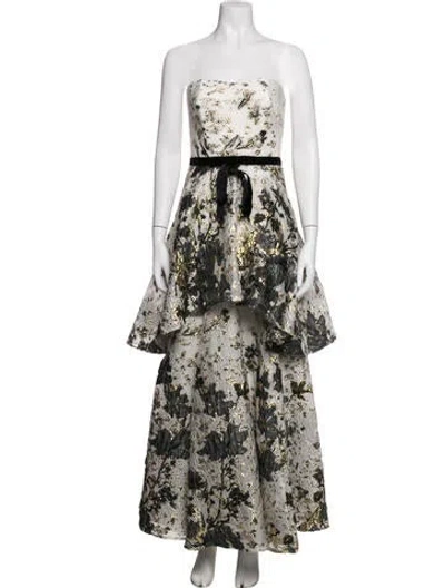 Pre-owned Marchesa Notte Floral Print Long Dress In Multicolor