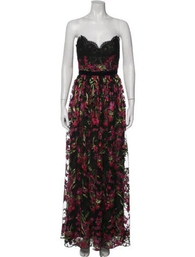 Pre-owned Marchesa Notte Floral Print Long Dress In Multicolor