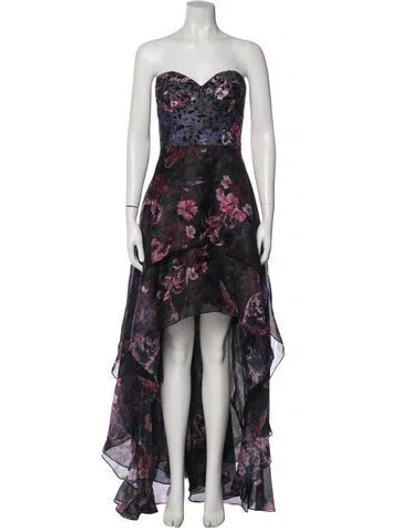 Pre-owned Marchesa Notte Floral Print Long Dress In Multicolor