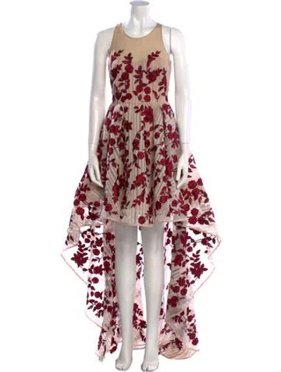 Pre-owned Marchesa Notte Floral Print Long Dress In Neutral