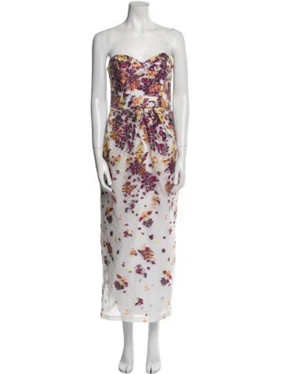 Pre-owned Marchesa Notte Floral Print Long Dress In Neutral