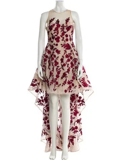Pre-owned Marchesa Notte Floral Print Long Dress In Neutral