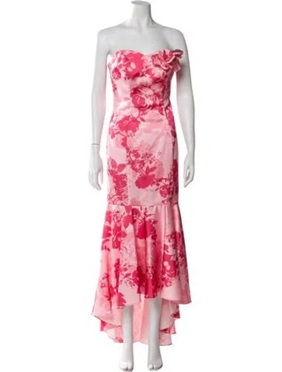 Pre-owned Marchesa Notte Floral Print Long Dress In Pink
