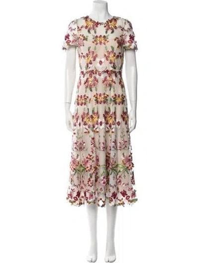 Pre-owned Marchesa Notte Floral Print Long Dress In Pink