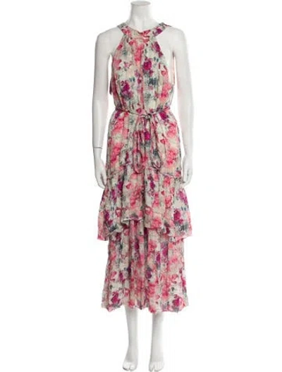 Pre-owned Marchesa Notte Floral Print Long Dress In Pink