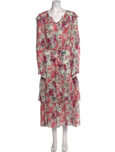 Pre-owned Marchesa Notte Floral Print Long Dress In Pink
