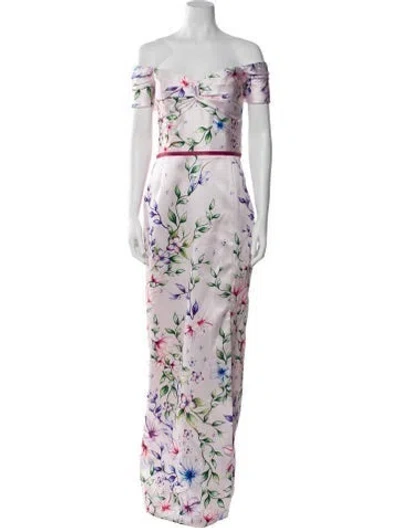 Pre-owned Marchesa Notte Floral Print Long Dress In Pink