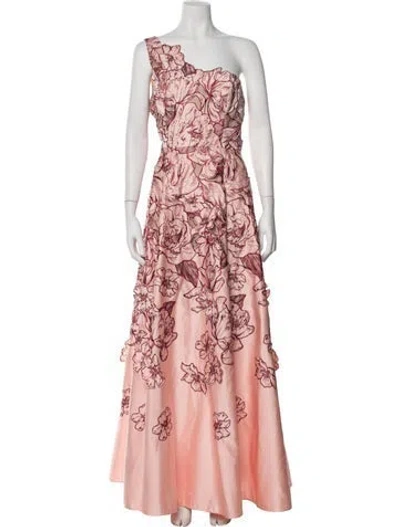 Pre-owned Marchesa Notte Floral Print Long Dress In Pink