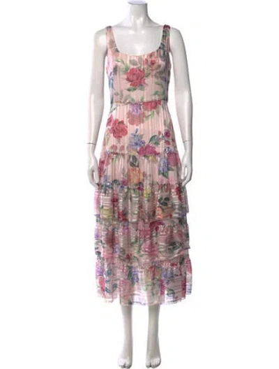Pre-owned Marchesa Notte Floral Print Long Dress In Pink