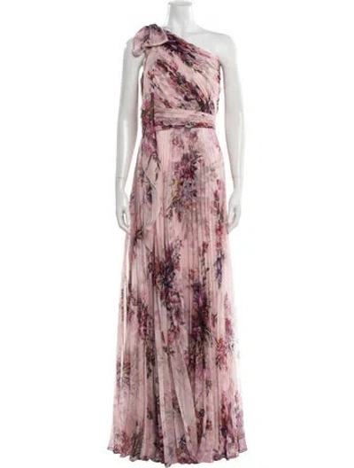 Pre-owned Marchesa Notte Floral Print Long Dress In Pink