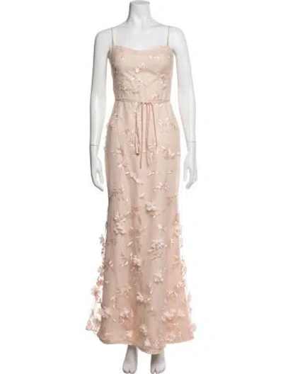 Pre-owned Marchesa Notte Floral Print Long Dress In Pink