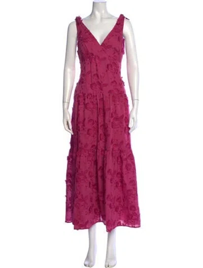 Pre-owned Marchesa Notte Floral Print Long Dress In Pink