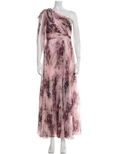 Pre-owned Marchesa Notte Floral Print Long Dress In Pink