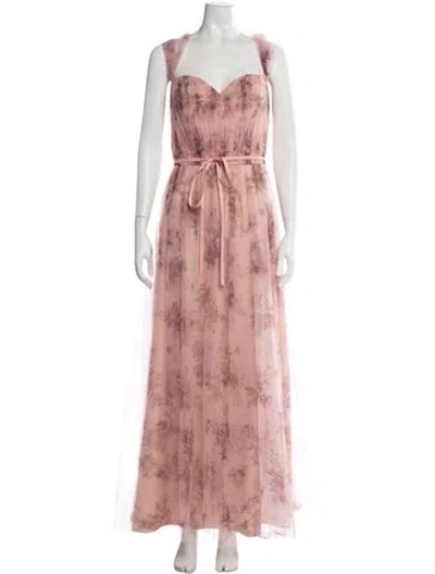 Pre-owned Marchesa Notte Floral Print Long Dress In Pink
