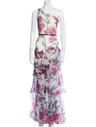 Pre-owned Marchesa Notte Floral Print Long Dress In Pink