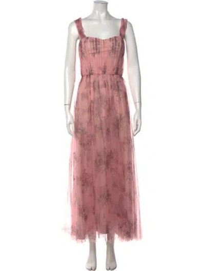 Pre-owned Marchesa Notte Floral Print Long Dress In Pink