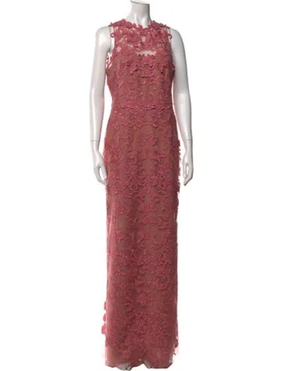 Pre-owned Marchesa Notte Floral Print Long Dress In Pink