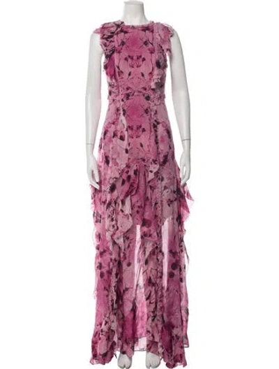 Pre-owned Marchesa Notte Floral Print Long Dress In Pink