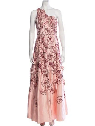 Pre-owned Marchesa Notte Floral Print Long Dress In Pink