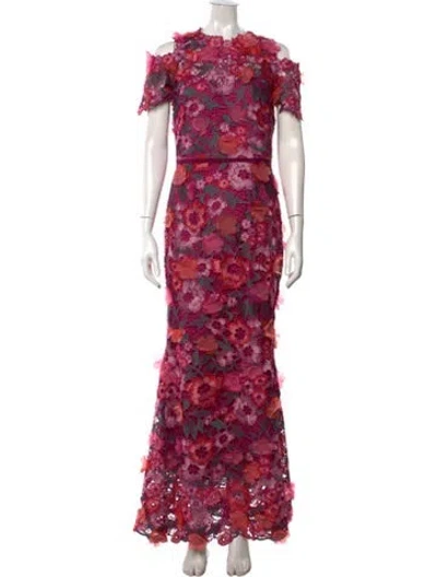 Pre-owned Marchesa Notte Floral Print Long Dress In Pink