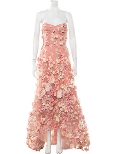 Pre-owned Marchesa Notte Floral Print Long Dress In Pink