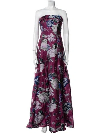 Pre-owned Marchesa Notte Floral Print Long Dress In Purple