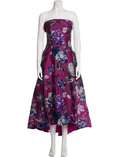 Pre-owned Marchesa Notte Floral Print Long Dress In Purple