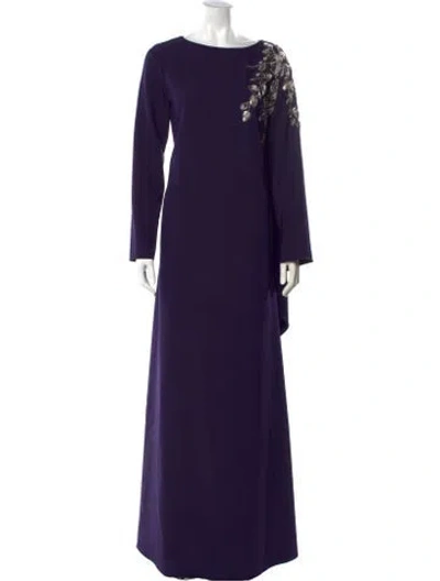 Pre-owned Marchesa Notte Floral Print Long Dress In Purple