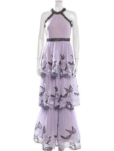 Pre-owned Marchesa Notte Floral Print Long Dress In Purple
