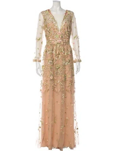 Pre-owned Marchesa Notte Floral Print Long Dress W/ Tags