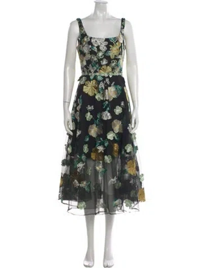 Pre-owned Marchesa Notte Floral Print Long Dress W/ Tags In Black