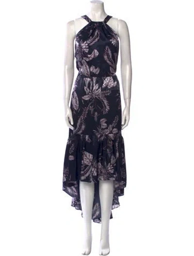 Pre-owned Marchesa Notte Floral Print Long Dress W/ Tags In Blue