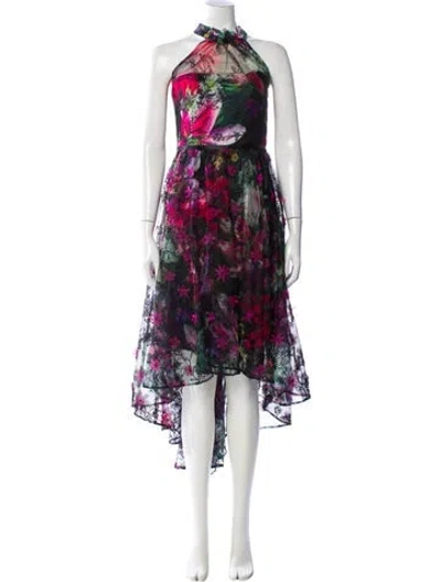 Pre-owned Marchesa Notte Floral Print Long Dress W/ Tags In Blue